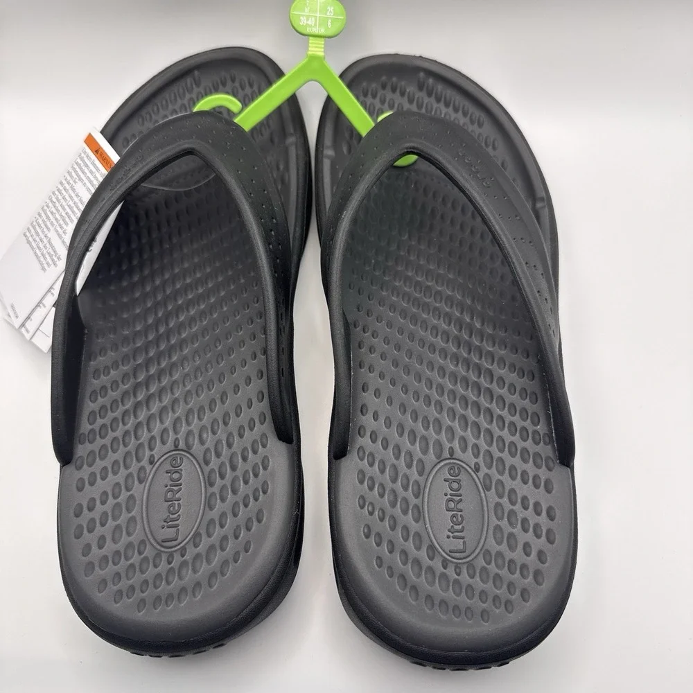Crocs Inmotion Thong Mens 7 Black Flip Flop LiteRide Summer Sandal